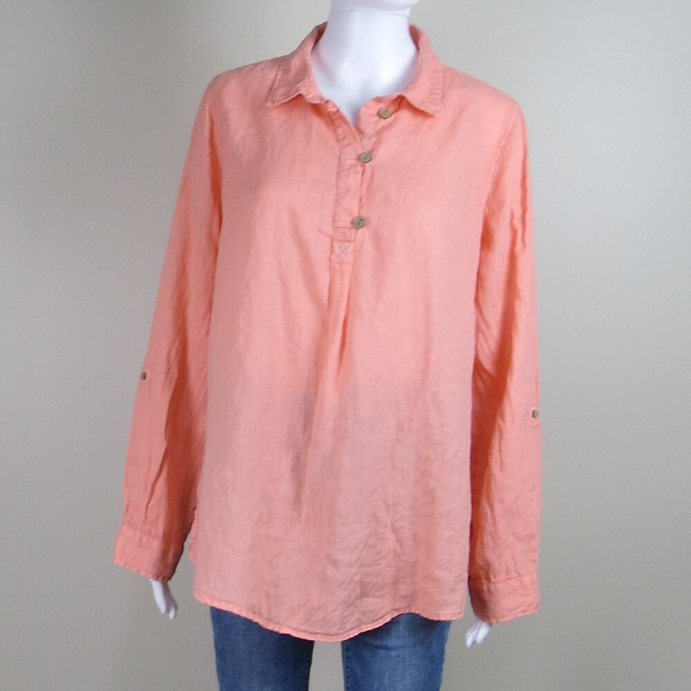 Sigrid Olsen 100% Linen Tunic Top Size Large Peac… - image 1
